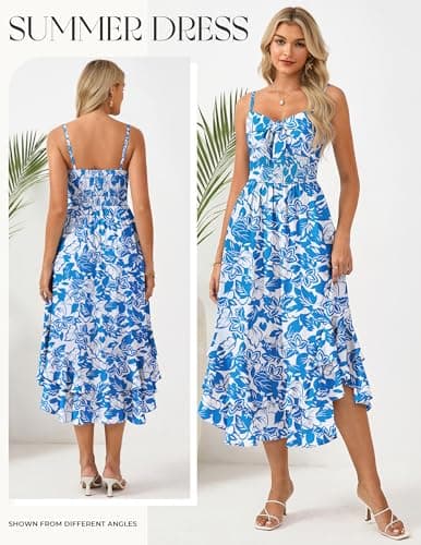 GRACE KARIN Women's Summer Floral Maxi Dress Spaghetti Strap A Line Beach Boho Dresses Ruffle Tiered Casual Dress Blue 2XL - Thumbnail 2
