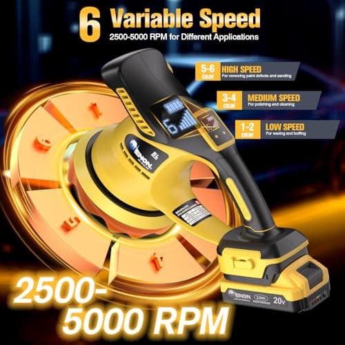 Buffer Polisher, 6 Inch Cordless Car Buffer Polisher Kit Dual Action Random Orbital Polishing with 6-Speed 2300-6000RPM for Auto Detailing, Waxing & Paint Correction - Thumbnail 4