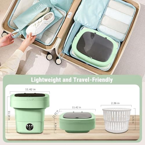 Portable Washing Machine, Foldable Personal Washer w/Integrated Drain Pipe and Spin Basket for Light Clothes, 3 Cleaning Modes, Blue Light Collapsible Laundry for Travel, RV, Baby Clothes - Thumbnail 6