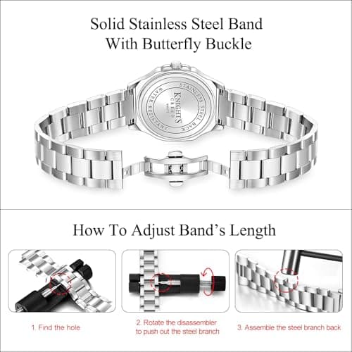 KNISKRED Business Watch for Men with Luminous Scale and Solid Stainless Steel Band Mens Calendar Watch (Silver Green) - Thumbnail 6