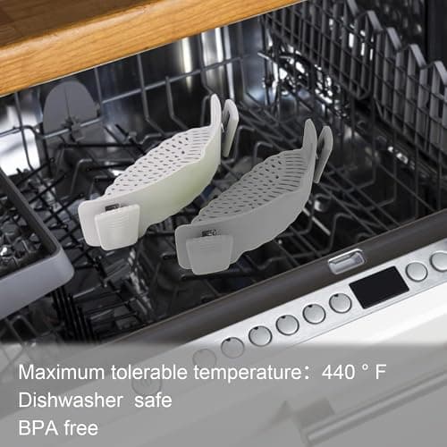 Clip On Strainer Silicone for All Pots and Pans, Pasta Strainer Clip on Food Strainer for Meat Vegetables Fruit Silicone Kitchen Colander (Grey) - Thumbnail 6