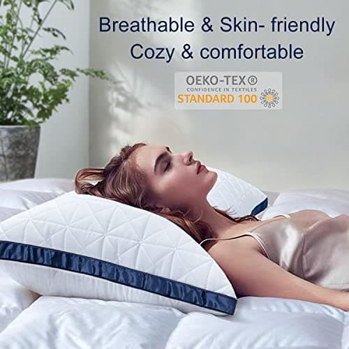 Slybear Pillows Queen Size Set of 2, Queen Pillows 2 Pack, Cooling Hotel Luxury Pillow for Bed Sleeping, Supportive Breathable Down Alternative Gusseted Pillow for Side Stomach or Back Sleepers - Thumbnail 2