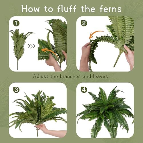 Senjie Artificial Boston Fern 2 Set Large 55 Branches Fake Ferns for Outdoors 35Inch Faux Plant for Home Living Room Office Decor - Thumbnail 4