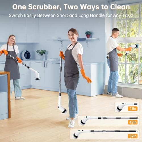 PUFTEM Electric Spin Scrubber, Cordless Shower Scrubber with 8 Scrub Brush, 2 Speed with Adjustable Extension Handle, Battery Level Display, Power Scrubber for Bathroom Bathtub Tile Floor (Black) - Thumbnail 5