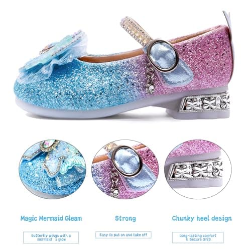 TOZHCITA Girl's Sparkly Ballet Flats Glitter Rainbow Princess Dress Shoes Bowknot Mary Jane Shoes T-Strap in Easter Party Blue,9M for Toddler - Thumbnail 3