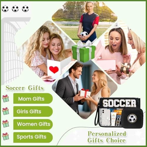 PEVART 2-Piece Soccer Gifts Makeup Snack Bag Chenille Letter Patch | Large Soccer Clear PVC Travel Zipper Pouch Accessories Stuff Waterproof Portable Sport Bag for Boys, Girls - Thumbnail 4