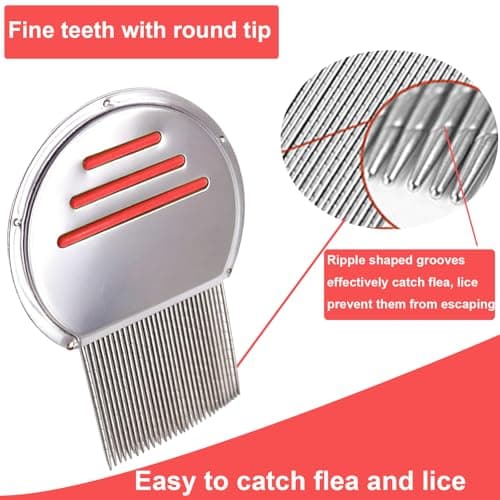 Flea Comb for Cats,Lice Comb for Kids-Stainless Steel Nit Comb Quick Results for Head Lice,Pets Human Peine Para Piojos -Thick Hair&Fine Hair (RED) - Thumbnail 4