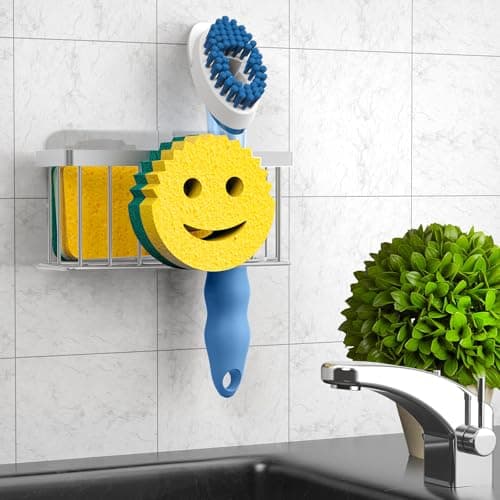 MURLONG Sponge Holder Smiley Face,Sink Caddy,Kitchen Organizer with 2 Suction Cups/1 Adhesive Strips,Designed for Sponge,Soap,Dish Brush,Scrubber - Gray - Thumbnail 6