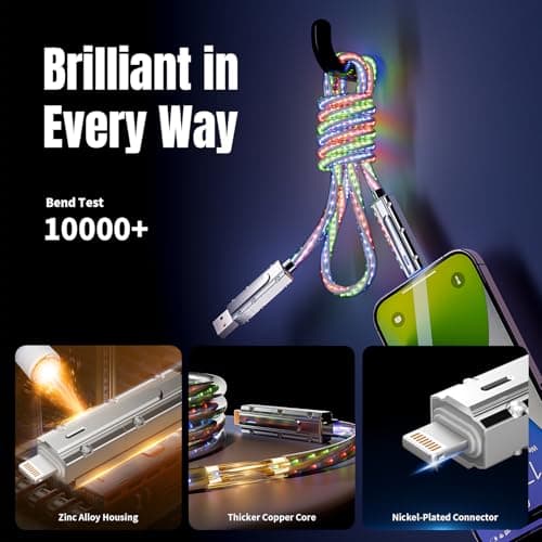 Travel Essentials,Dual Type-C 4 in 1 Multi Charging Cable, 3 FT Universal Charging Cables for All Devices, 2 USB-C/Lightning/Micro USB Port, Compatible with iPhone 17 16/15 Series/Phone/Tablet,66W - Thumbnail 5