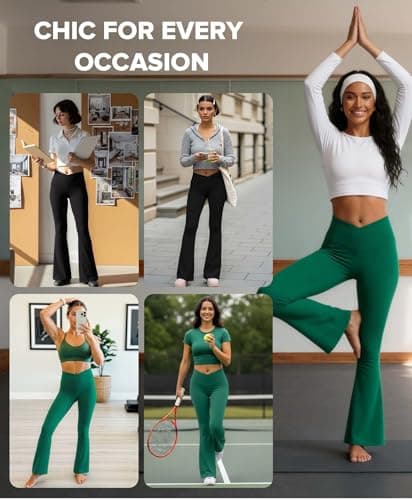 BRXL Tall Yoga Pants Flare V Cross Over High Waist Wide Leg Leggings Tummy Control Bell Bottom Gym Workout Pants - Thumbnail 3