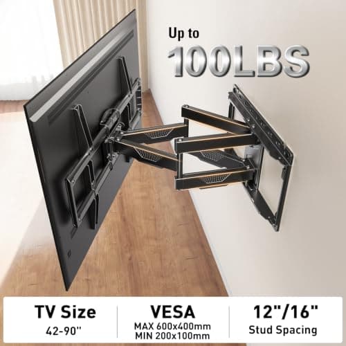 Mounting Dream UL Listed TV Wall Mount for Most 42-84 Inch TV, Full Motion, with Swivel and Tilt, TV Bracket with Articulating Dual Arms, Fits 16inch Studs, Max VESA 600X400 mm, 100 lbs,MD2617 - Thumbnail 5
