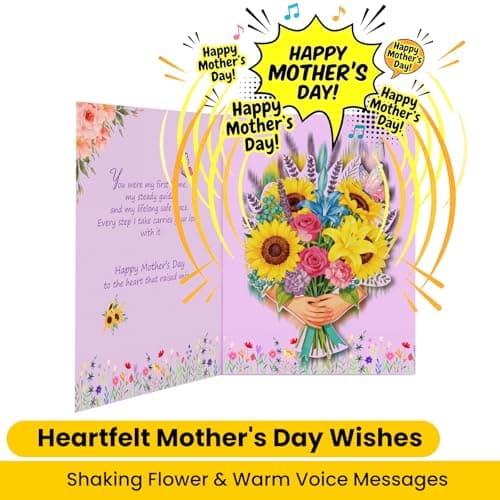 mountova Mothers Day Card with Sound & Motion, Musical Sunflower Bouquet Mother's Day Card, Heartfelt Mothers Day Gifts for Mom, Grandma, Wife, Daughter, 5.9 x 7.9Inch - Thumbnail 2
