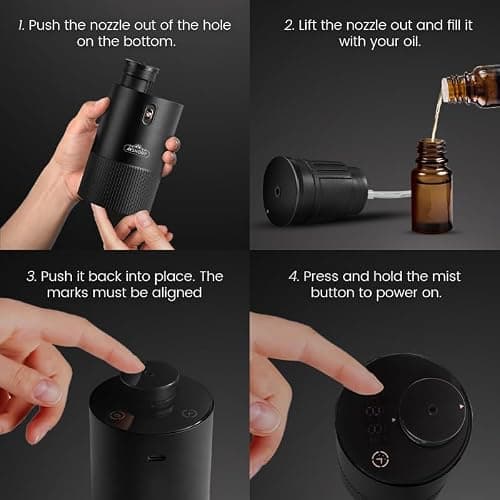 Waterless Diffuser for Essential Oil, Aluminum Alloy & Fabric, 0.33 Fl Oz/ 10mL, Waterless Diffusers, Scent Diffuser with Timer & 4 Mist Levels for Home, Room, Car, Office - Black - Thumbnail 5