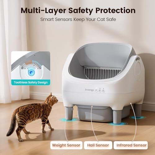 Invengo Automatic Cat Litter Box Self Cleaning, App Control, Open-Top Automatic Litter Box with Safety Sensors, Ultra-Quiet, 10.5L Waste Bin with Odor Control, 2 Rolls of Garbage Bags, LightGrey - Thumbnail 6