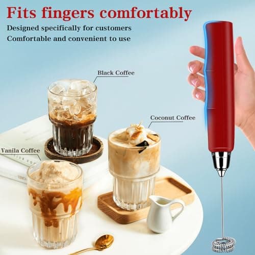 BSRGMS Milk Frother Handheld for Coffee, Electric Whisk 3 Speed Adjustable, Drink Mixer with Stainless 3 Whisks, Rechargeable Hand Frother Wand, Foam Maker for Latte Cappuccino Hot Chocolate Egg Red - Thumbnail 4