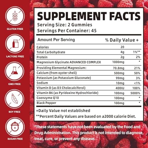 Magnesium Glycinate Gummies 1000mg with Magnesium L-Threonate,Chelated Magnesium Potassium Complex Supplement with VitD, B6, CoQ10, Calcium,Supports for Memory, Calm, Mood - 180 Gummies Raspberry - Thumbnail 2