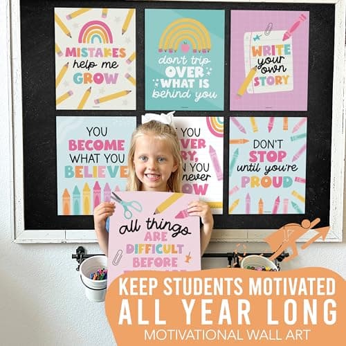 Hadley Designs Motivational Poster for Classroom Decor - 9 Growth Mindset Classroom Posters Elementary, Inspirational Wall Decor Middle School, Teacher Must Haves, Pastel Bulletin Board Decorations - Thumbnail 6