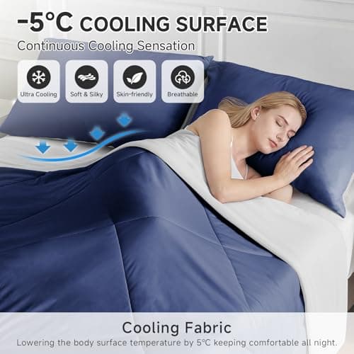 HOMFINE Cooling Comforter for Hot Sleepers - Both Sides Q-Max>0.45 Arc-Chill Cooling Fiber for All-Season, Breathable Soft Keep Cool Summer Blanket for Bed Couch Sofa, Dark Blue, Twin - Thumbnail 2