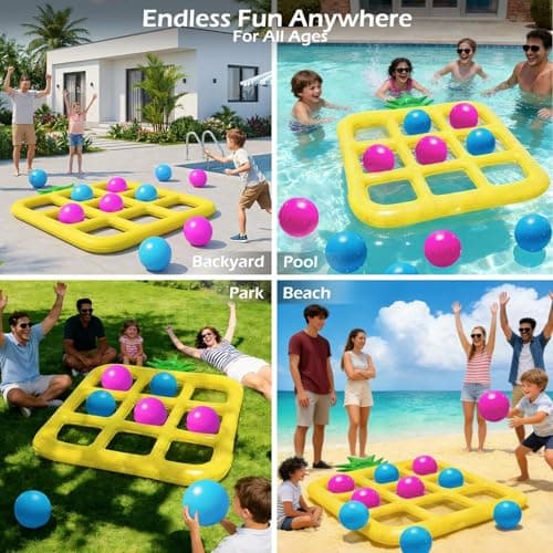 Jasonwell Tic-Tac-Toe Pool Toys Games - Giant Floating Tic Tac Toe Game Float with 10 Balls Pineapple Pool Game Party Toy Floats Yard Field Day Games Outdoor Beach Toys for Adults Teens Kids (Yellow) - Thumbnail 6