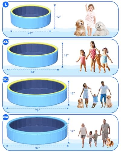 artcool 47" Thicken Small Dog Pool,Non-Slip Kiddie/Kids Pool Hard Plastic,2-in-1 Foldable Sprinkler Puppy Pools,Portable Pet Pools for Summer Outdoor Backyard - Thumbnail 5