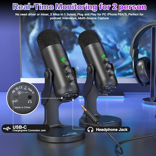 ZealSound Podcast Microphone, Podcast Equipment Bundle for iPhone PC iPad Android, Dual Wireless USB Mic 2.4GHz with Noise Reduction, Tap to Mute, Monitor Gain for Streaming, Recording, YouTube,TikTok - Thumbnail 5