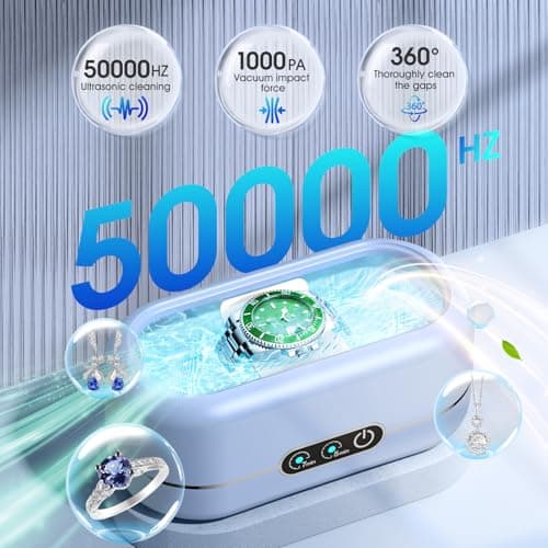Professional Ultrasonic Jewelry Cleaner with Digital Timer,50KHz Ultrasonic Cleaner Machine with 304 Stainless Steel for Jewelry,Eyeglasses, Rings, Coin, Watch Strap, Dentures, Hygiene Items (Blue) - Thumbnail 6