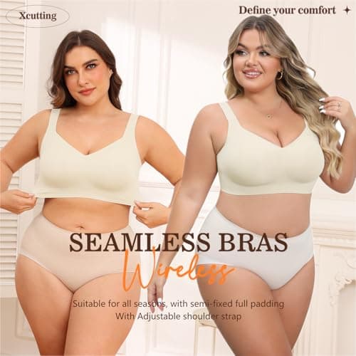 Xcutting Soft Sleep Wirefree Bra for Women, Full Coverage, No Underwire, Wireless, Comfortable Sports Bra, Sagging Breasts, Padded, Plus Size, Beige, Medium - Thumbnail 5