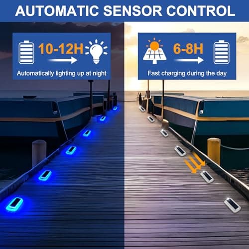 T-SUN Solar Deck Lights Outdoor Waterproof, Deck Lights Solar Powered, Driveway Marker Light for Fence Front Door, Step, Stair, Garden, Sidewalk, Pathway, Dock Porch, Backyard (Blue, 4 Packs) - Thumbnail 4