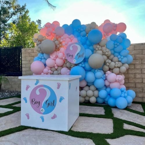 Gender Reveal Balloons, 60Pcs 12Inch Dusty Pink Blue White Gold Balloons for Boho Neutral Gender Reveal Baby Shower Engagement Birthday Party Decorations - Thumbnail 3