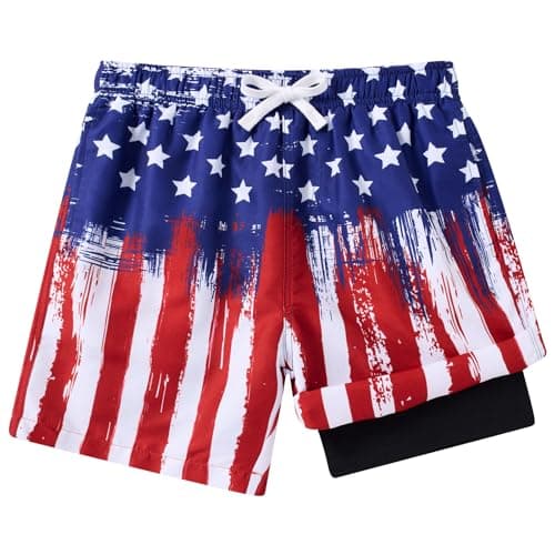 Swim Trunks for Boys Size 10-12 American Flag Big Boy Swim Shorts Novelty Board Shorts Kids American Flag Sports Bathing Suit Size 10-12 Boys Swimsuits with Drawstring Pockets Medium 10T 11T 12T - Image 1