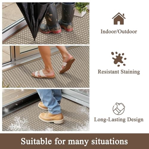 U'Artlines Door Mat 36"x59",Non Slip Rubber Backing Floor Mats, Absorbent Dirt Resistant Low-Profile Doormats, Front Door Mat Rug for Indoor Outdoor Entry, Patio, Porch Brown - Thumbnail 5