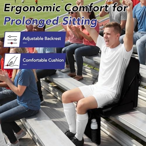 janiry Stadium Seats with Back Support 1PACK Adjustable Bleacher Chairs with Back and Cushion Bleacher Seat with Cup Holder, Carry Handle & Shoulder Strap for Outdoor Sports Events, Picnics, Black - Thumbnail 4