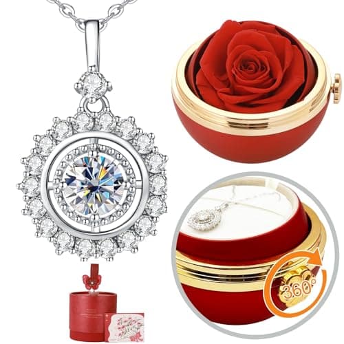 BEIMENWAI Preserved Red Real Rose with Sterling Silver Moissanite Necklace for Mom Her Wife Grandma Girlfriend on Mothers Day Anniversary Birthday Christmas Valentines Romantic Forever Rose