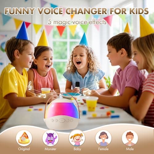 Mini Karaoke Machine Gifts for Kids Adults, Portable Karaoke Speaker with 2 Wireless Microphones, Kids Microphone with Speaker, Birthday Gifts for Girls Boys 3-12+ Year Old (Beige) - Thumbnail 4