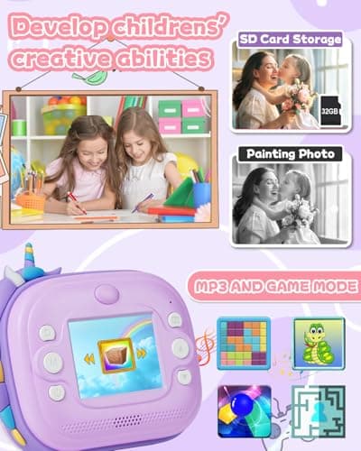 FAYOGOO Kids Camera Instant Print, Christmas Birthday Gifts for Girls Age 3-12, Ideal Toy for 3 4 5 6 7 8 9 10 Years Old Girls Boys, Toddler Camera Toys with 3 Rolls Print Paper & 32GB Card (Purple) - Thumbnail 5