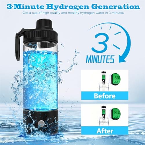 Manopola Hydrogen Water Bottle,2026 Upgrade Hydrogen Water Machine-SPE PEM Technology,3-Minute H₂ Production,Remove Ozone/Nitrogen,Portable Water Ionizer for Travel,Home,Office Unisex 500ML Black - Thumbnail 2