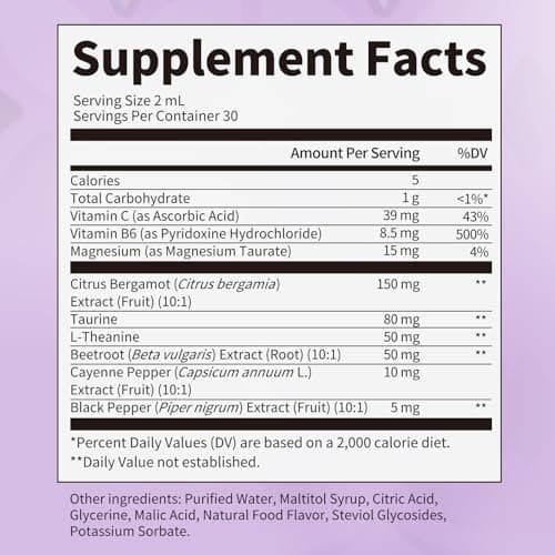 (2 Pack) Magnesium Taurate Liquid Drops for Heart Health, Muscle & Nerve Support, Liquid Magnesium with Taurine, Vitamin B6 & Citrus Bergamot, Vegan, Non-GMO, Gluten Free, Pineapple Flavor, 2 Fl Oz - Thumbnail 5