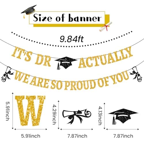 Lednica It’s Dr Actually Banner, Class of 2026 Congrats Doctor Graduation Hanging Decorations, Black Gold Doctorate Degree Grad Party Supplies & Decor, We're So Proud of You Photo Props - Thumbnail 6