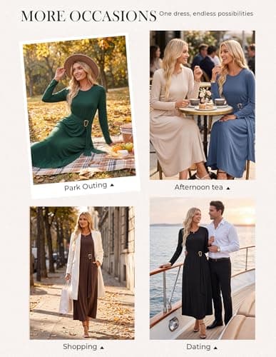 GRACE KARIN Womens Long Sleeve Maxi Dresses 2026 Casual A Line Flowy Wedding Guest Dress Fall Fashion Clothes with Pockets Navy L - Thumbnail 5