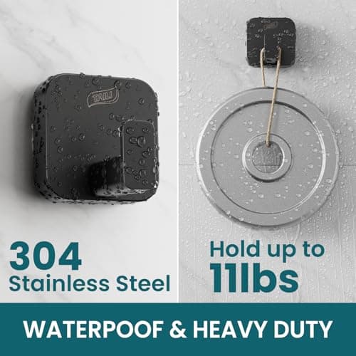 TAILI Thickened 304 Stainless Steel Bathroom Suction Hook for Towel, Loofah, Bathrobe, Patented Strong Suction Cup Holder, Damage-Free Hanging Glass Shower Wall Hook, Hold Up to 11 Lbs, 2 Pack, Black - Thumbnail 4