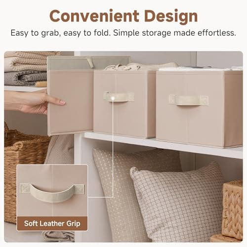 StorageWorks Closet Organizer Storage Baskets, Fabric Storage Bins for Shelves, Closet Organization and Storage Basket, Organizer Bins, Light Brown, 3-Pack, Large - Thumbnail 6