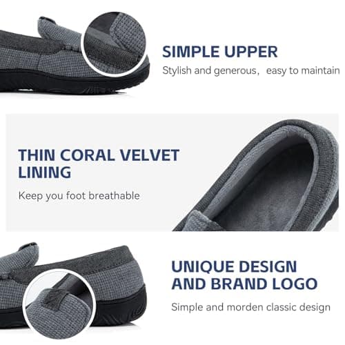 BOVTY Men's Moccasin House Slippers - Memory Foam Indoor Outdoor Shoes Breathable Slip-on Loafers - Thumbnail 3