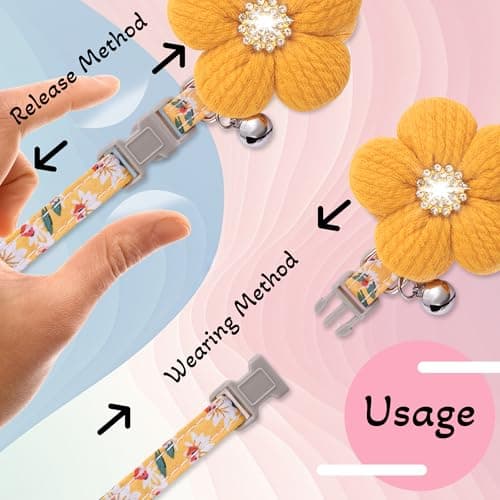 Small Dog Collar with Flower, Spring Dog Collar for Girl Dog Collars for Small Dogs Cute Dog Collar with Bell, Adjustable Length - Thumbnail 6