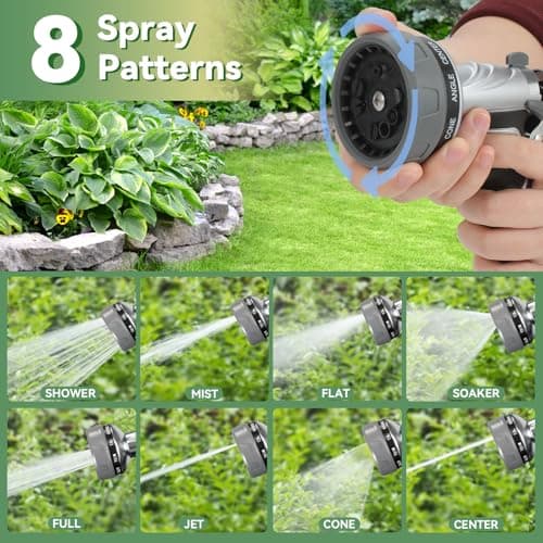 Garden Hose Nozzle, Heavy Duty Metal Water Hose Nozzle with 8 Adjustable Spray Patterns, High Pressure Hand Sprayer with Flow Control for for Garden Watering, Car & Pet Washing - Thumbnail 3