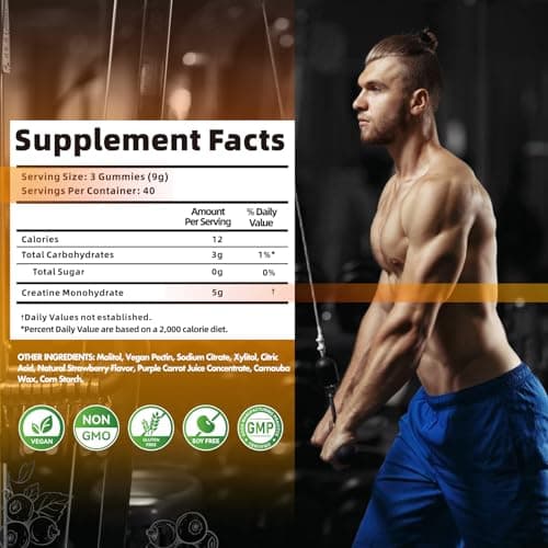 Nutravita NSF Certified Creatine Gummy - Creatine Monohydrate Gummies for Men & Women-5g of Creatine Monohydrate per Serving - Sugar Free,Vegan, Blueberry Flavor, 120 Count - Thumbnail 5