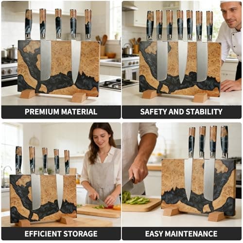 Magnetic Knife Block for Kitchen – Handcrafted Burl Wood Resin, Holds 16 Knives, Strong Neodymium Magnets, Safe Countertop Knife Holder - Thumbnail 6