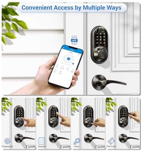 Veise RZ07B Smart Locks for Front Door, 2 Lever Handles, Fingerprint Keyless Entry, App Control Biometric Door Lock Set, Touchscreen Keypad Deadbolt, Easy Install, Auto Locking, Matte Black - Thumbnail 2