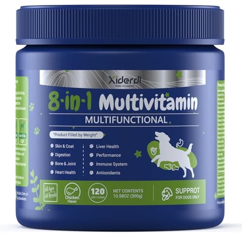 Xiderdl Dog Multivitamin with Glucosamine, Chondroitin, MSM & Probiotics – 8-in-1 Hip & Joint, Skin & Coat, Gut, Heart & Immune Health Supplement Soft Chews for Dogs – 120 Count