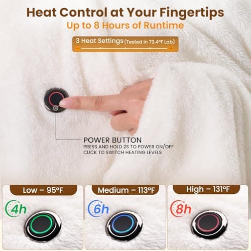 Bearbug Cordless Heated Blanket 50“ x 70", Portable Wearable Heated Blanket Shawl Hoodie Battery Operated, Car Charger, Dc Adapter, 3 Heating Level, Machine Washable, Beige - Thumbnail 5