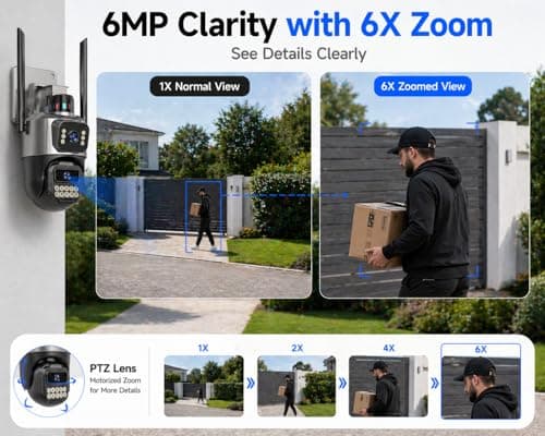 5G Security Camera Outdoor, 6MP Dual Lens 6X PTZ Outside Cameras for Home Security, IP66 Waterproof Wired,2-Way Audio,Motion Tracking,Pan/Tilt,Color Night Vision, Light Alarm, 24/7 SD Recording/Cloud - Thumbnail 5